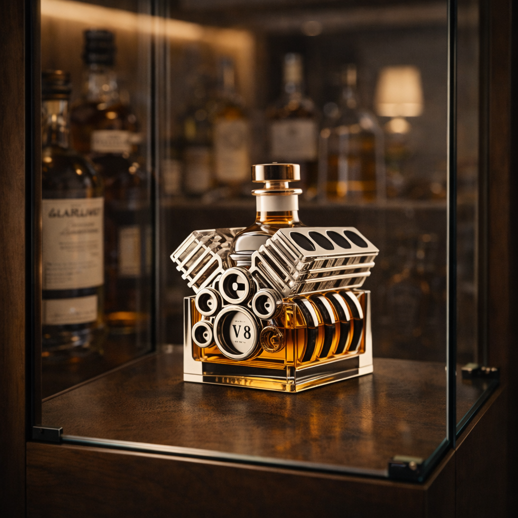 Engine-Shaped Whiskey Bottle